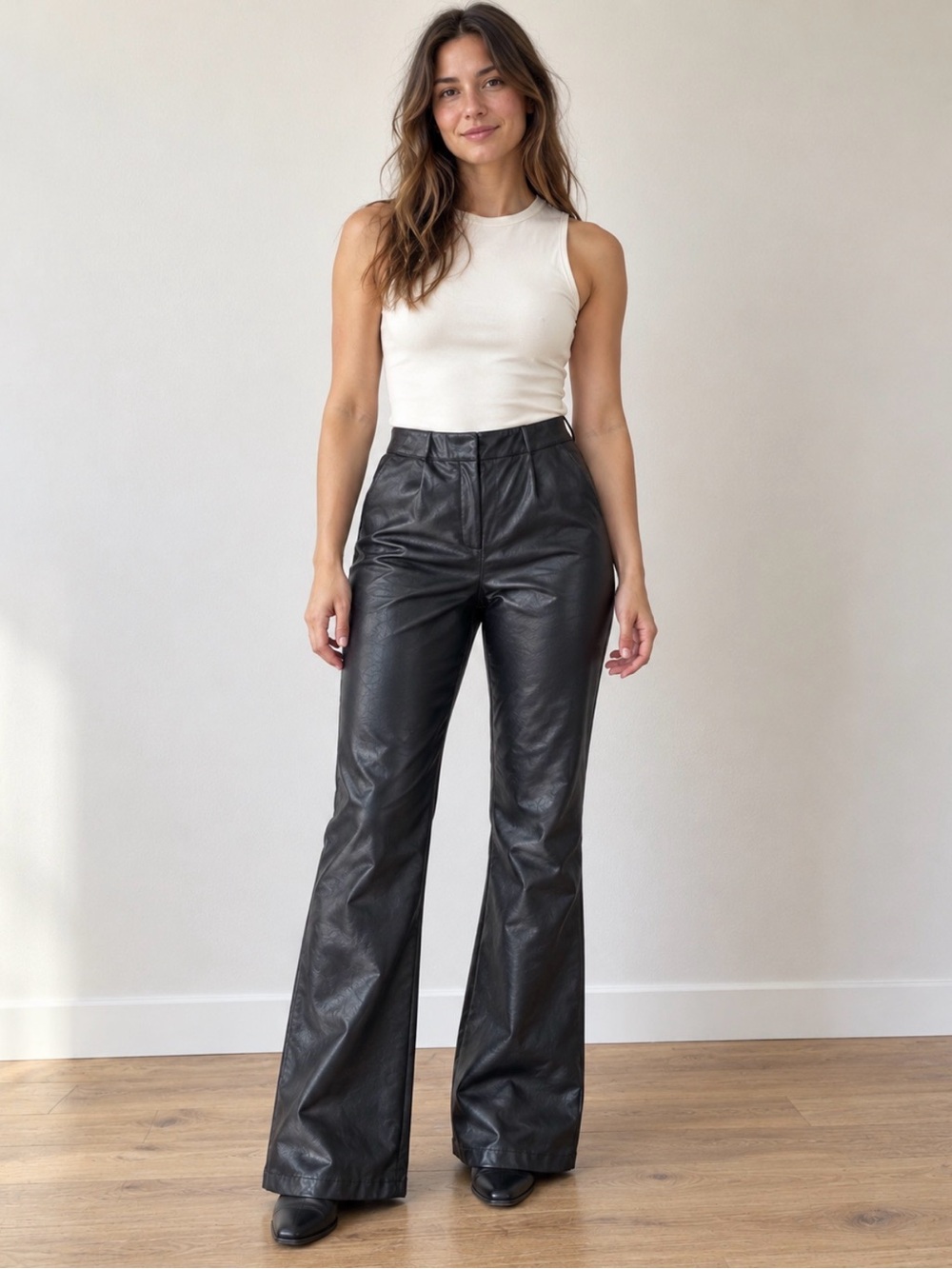 Abercrombie & Fitch Vegan Leather Flare Pant Black Waist 28